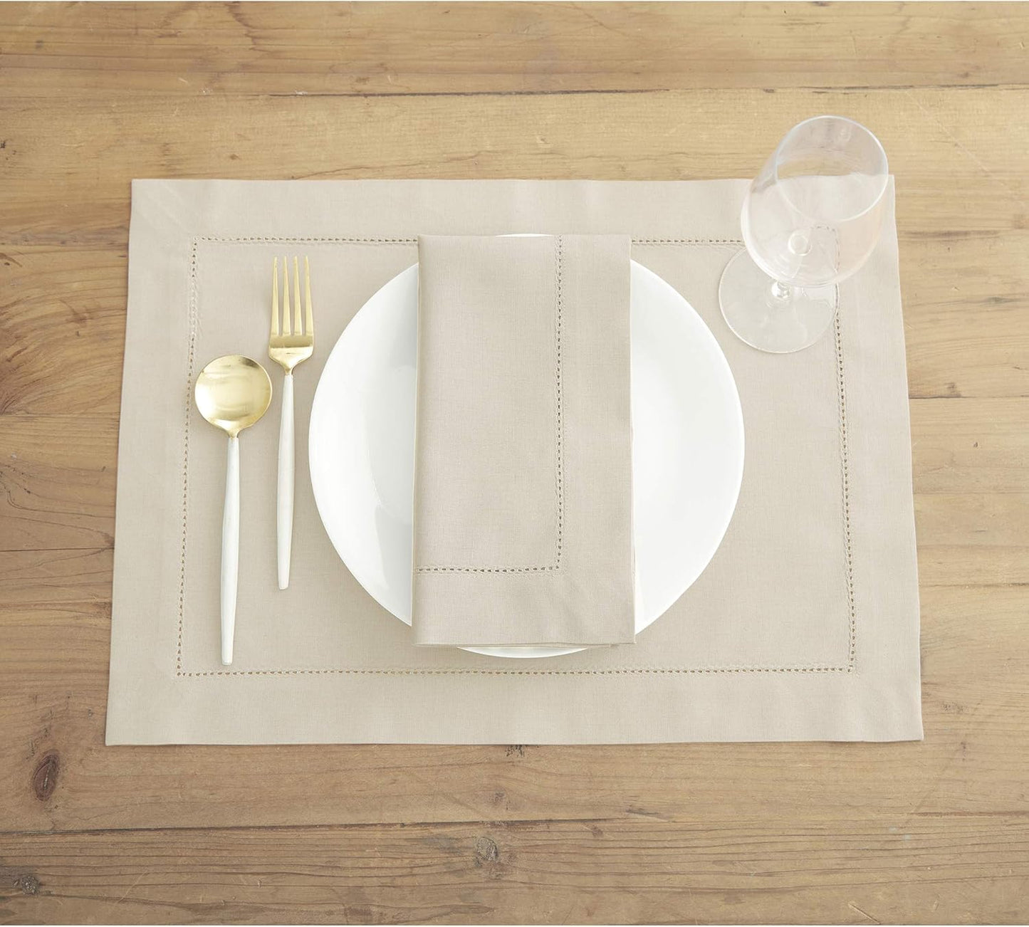 Solino Home Cotton Linen Hemstitch Dinner Napkins Set of 4 - 20 x 20 Inch- Handcrafted and Machine Washable