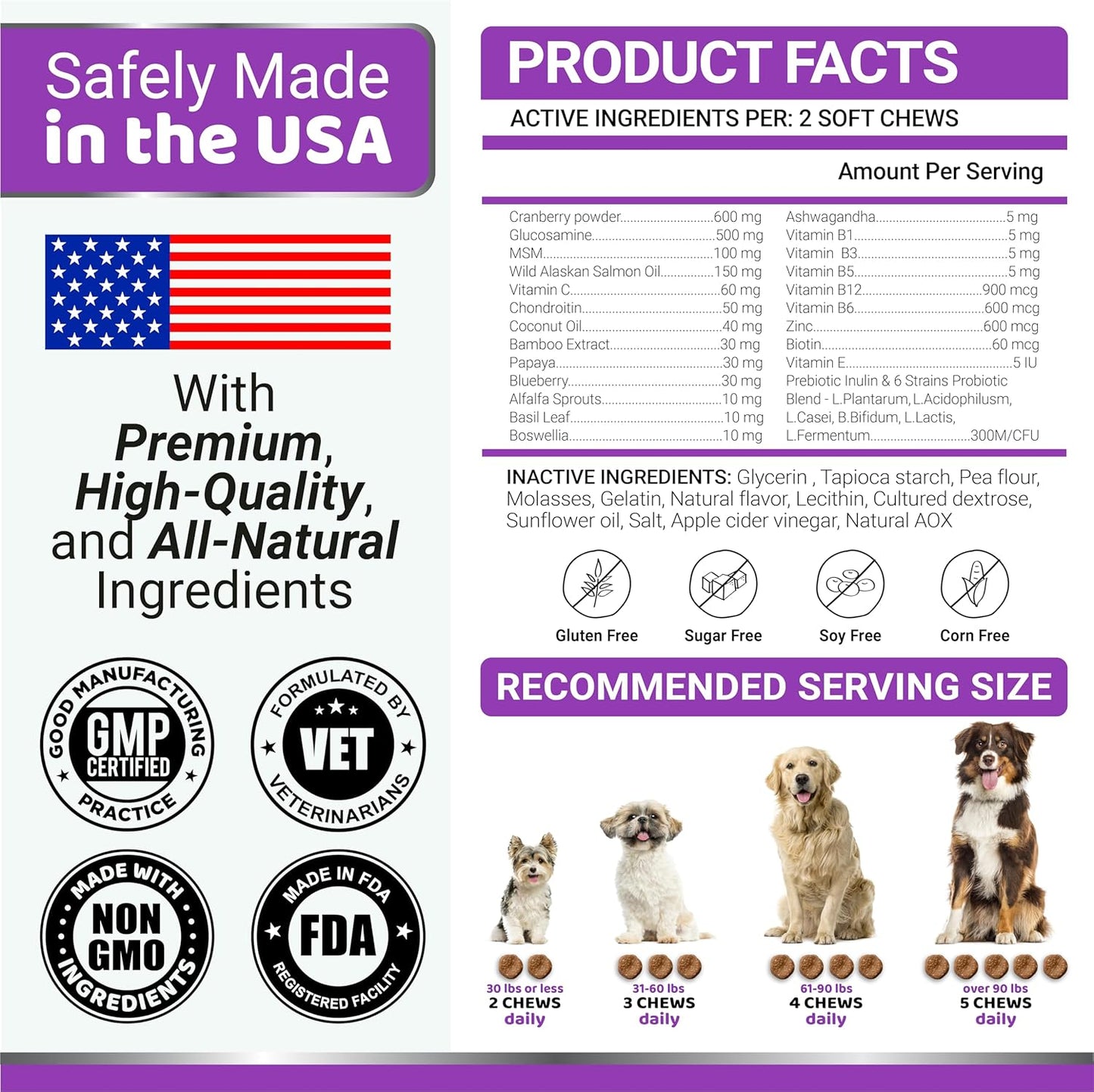 Dog Multivitamin Chewable with Glucosamine - Dog Vitamins and Supplements - 170 Treats - Senior & Puppy