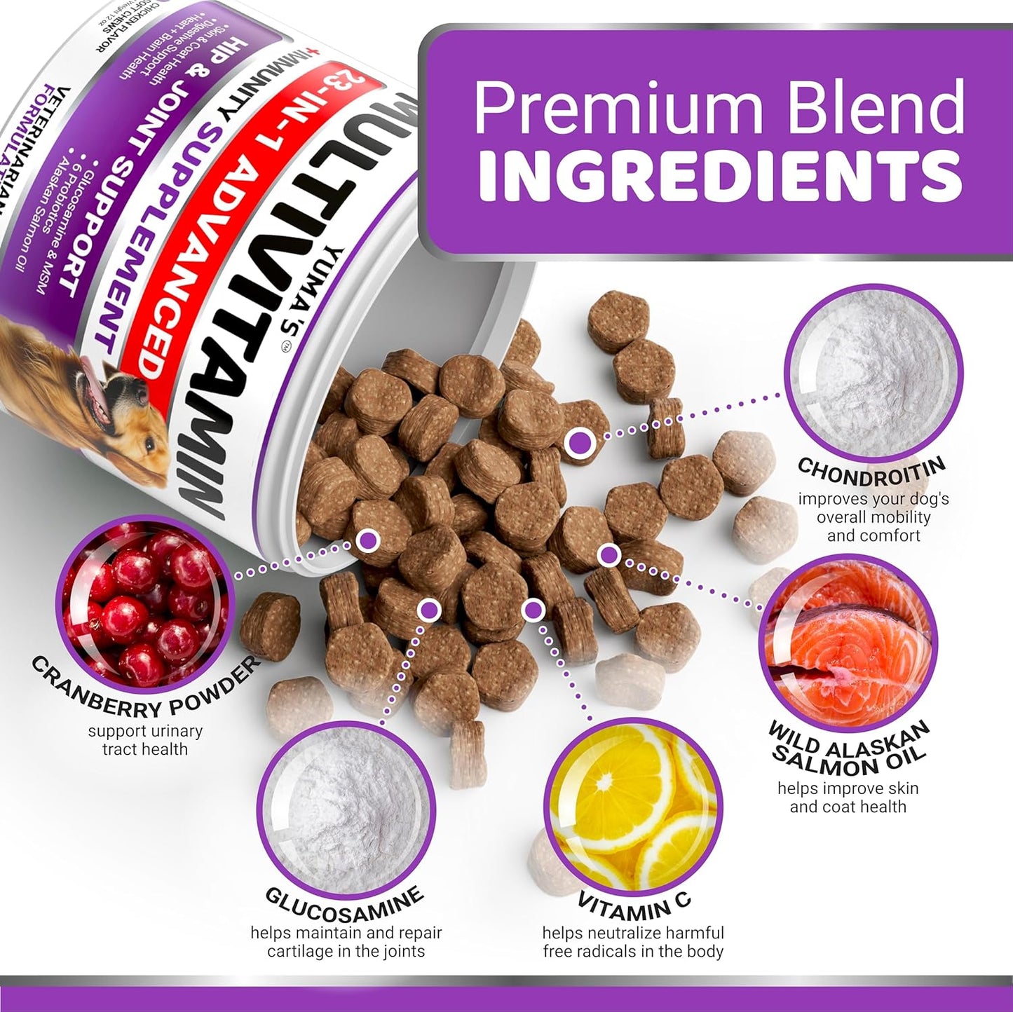 Dog Multivitamin Chewable with Glucosamine - Dog Vitamins and Supplements - 170 Treats - Senior & Puppy