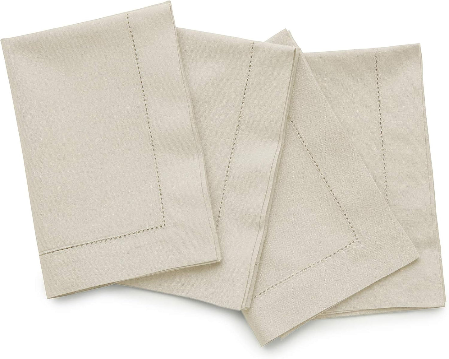 Solino Home Cotton Linen Hemstitch Dinner Napkins Set of 4 - 20 x 20 Inch- Handcrafted and Machine Washable