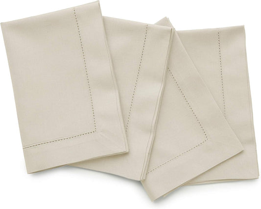 Solino Home Cotton Linen Hemstitch Dinner Napkins Set of 4 - 20 x 20 Inch- Handcrafted and Machine Washable