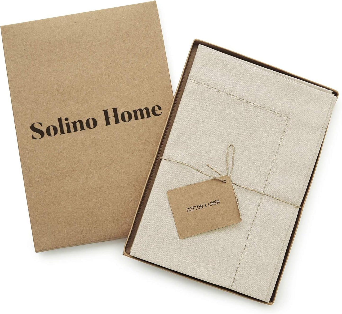 Solino Home Cotton Linen Hemstitch Dinner Napkins Set of 4 - 20 x 20 Inch- Handcrafted and Machine Washable