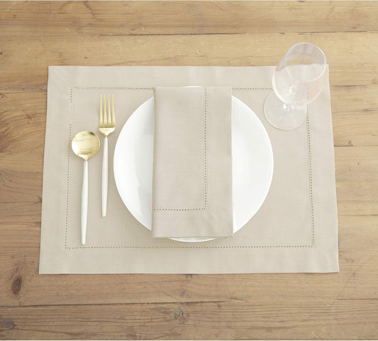 Solino Home Cotton Linen Hemstitch Dinner Napkins Set of 4 - 20 x 20 Inch- Handcrafted and Machine Washable