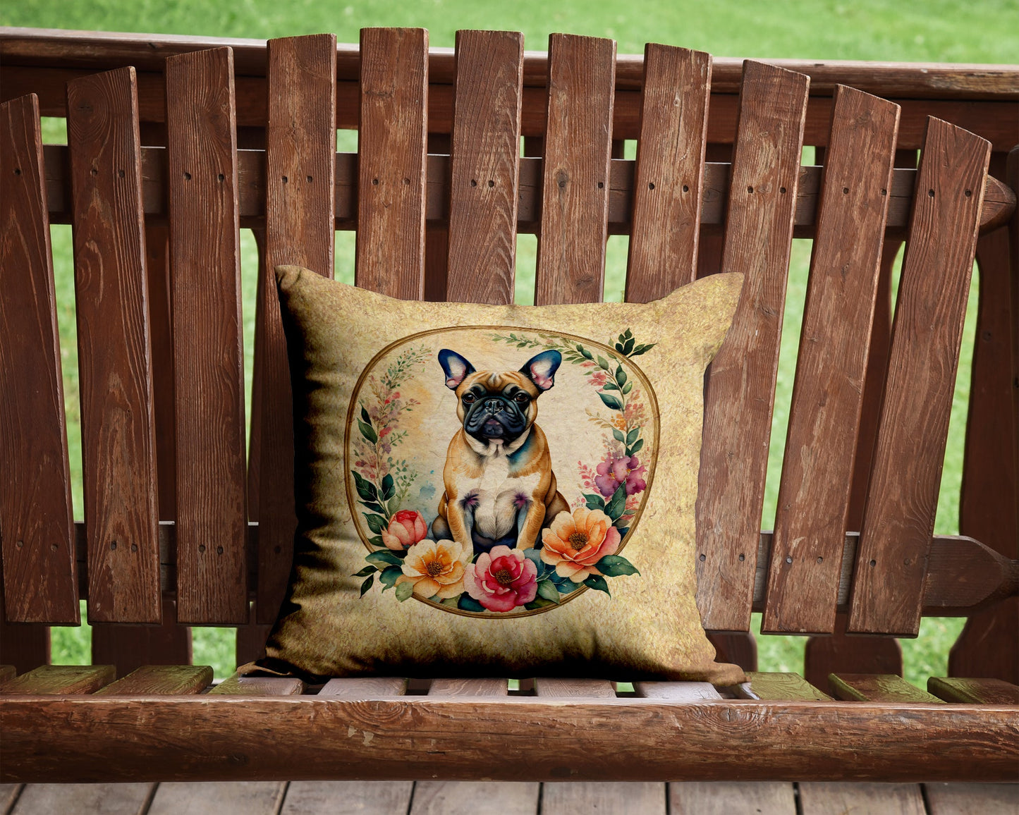 Fawn  French Bulldog and Flowers Throw Pillow-1