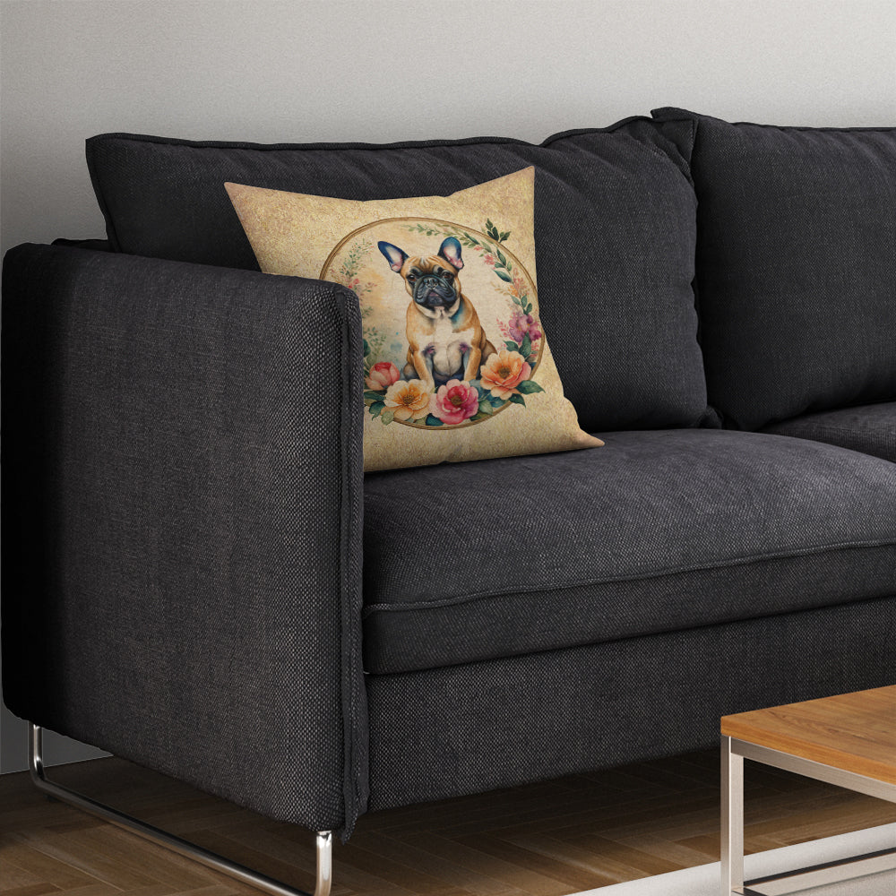 Fawn  French Bulldog and Flowers Throw Pillow-2