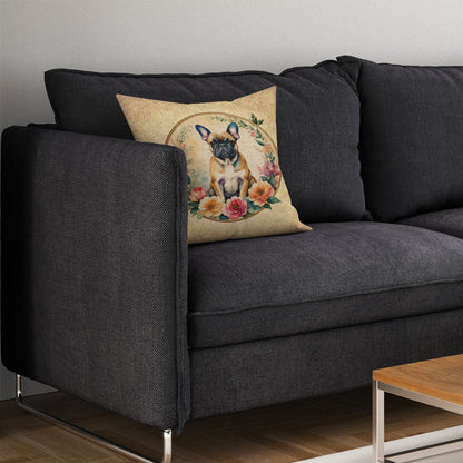 Fawn  French Bulldog and Flowers Throw Pillow-2