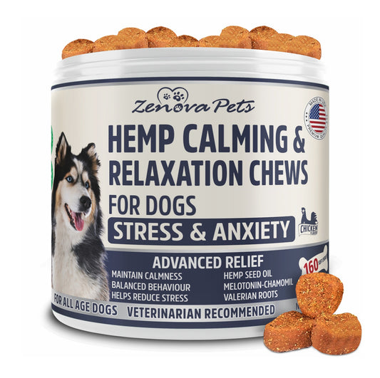 Hemp Calming Chews For Dogs With Melatonin & Hemp Oil (160 Chews) USA MADE Stress & Anxiety Relief Chews fro Dogs