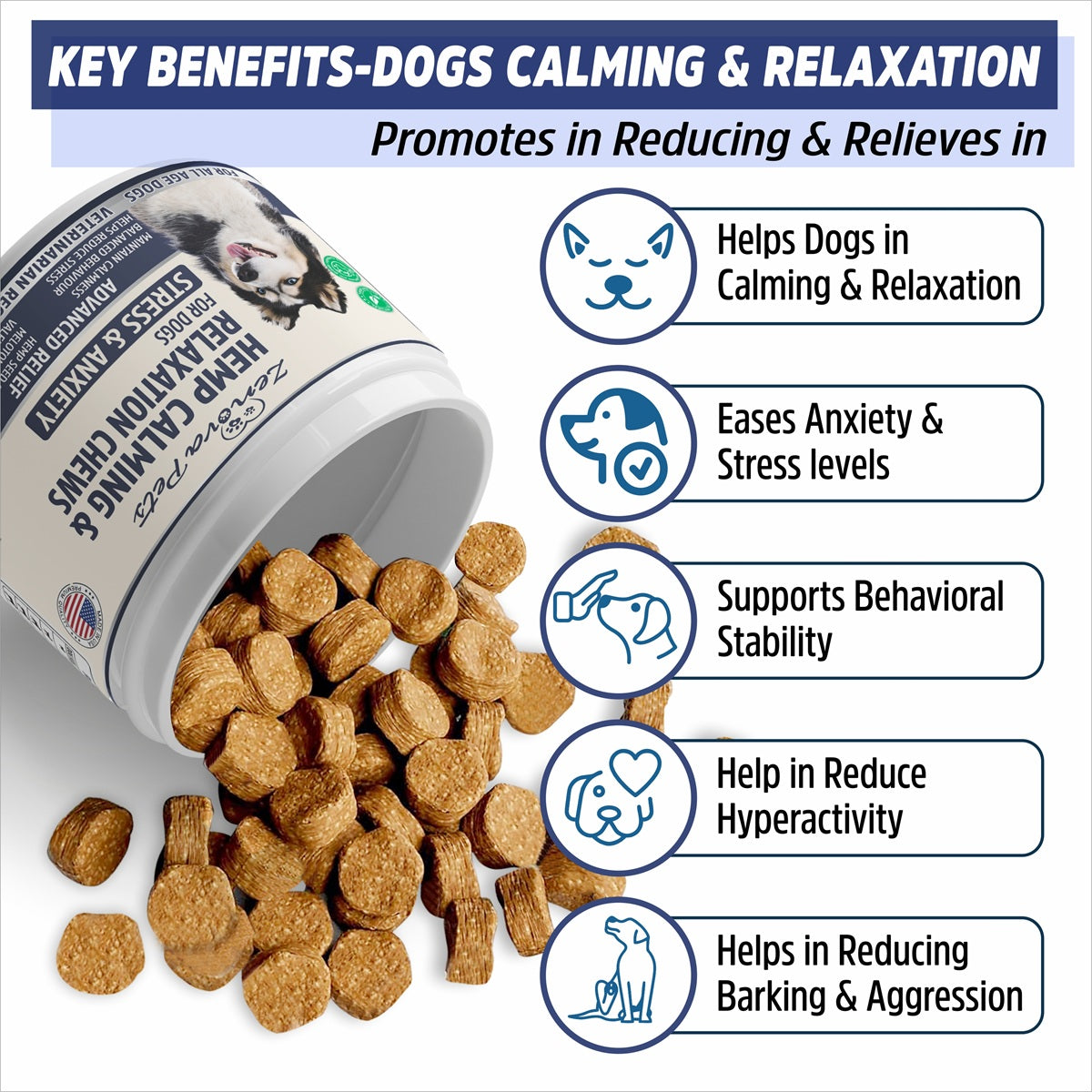 Hemp Calming Chews For Dogs With Melatonin & Hemp Oil (160 Chews) USA MADE Stress & Anxiety Relief Chews fro Dogs