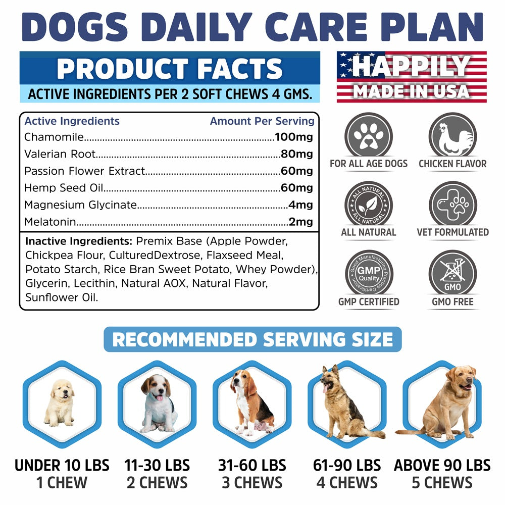 Hemp Calming Chews For Dogs With Melatonin & Hemp Oil (160 Chews) USA MADE Stress & Anxiety Relief Chews fro Dogs