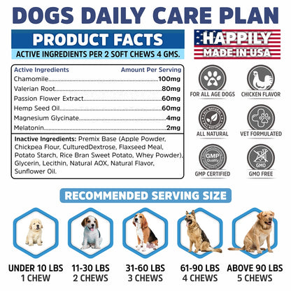 Hemp Calming Chews For Dogs With Melatonin & Hemp Oil (160 Chews) USA MADE Stress & Anxiety Relief Chews fro Dogs