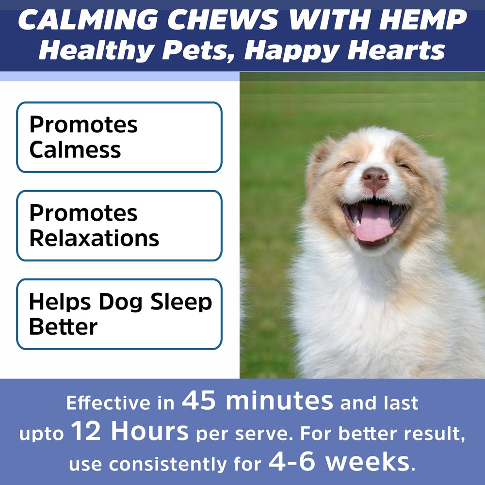 Hemp Calming Chews For Dogs With Melatonin & Hemp Oil (160 Chews) USA MADE Stress & Anxiety Relief Chews fro Dogs