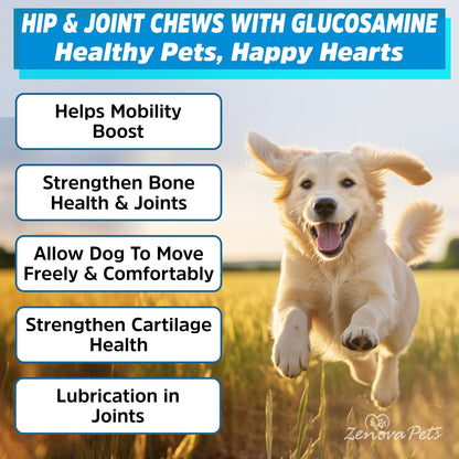 Hip & Joint Supplement for Dogs USA Made 160 Chews - Glucosamine & Chondroitin Promotes Mobility, Sooth Pain Relief