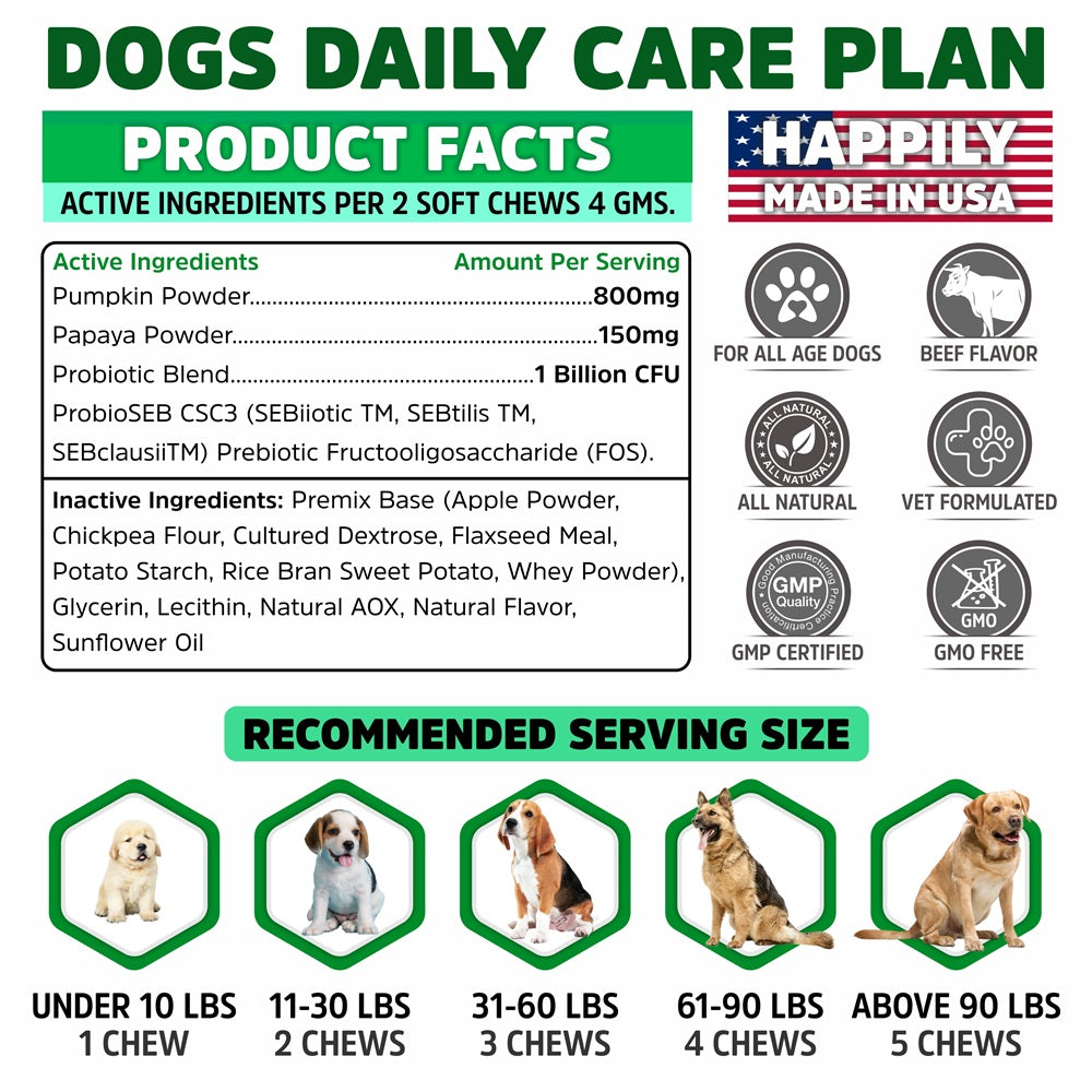 Dog Gut Health Probiotics With Digestive Enzymes USA MADE - 160 Chews Natural Digestive Care for Dog