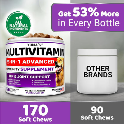 Dog Multivitamin Chewable with Glucosamine - Dog Vitamins and Supplements - 170 Treats - Senior & Puppy